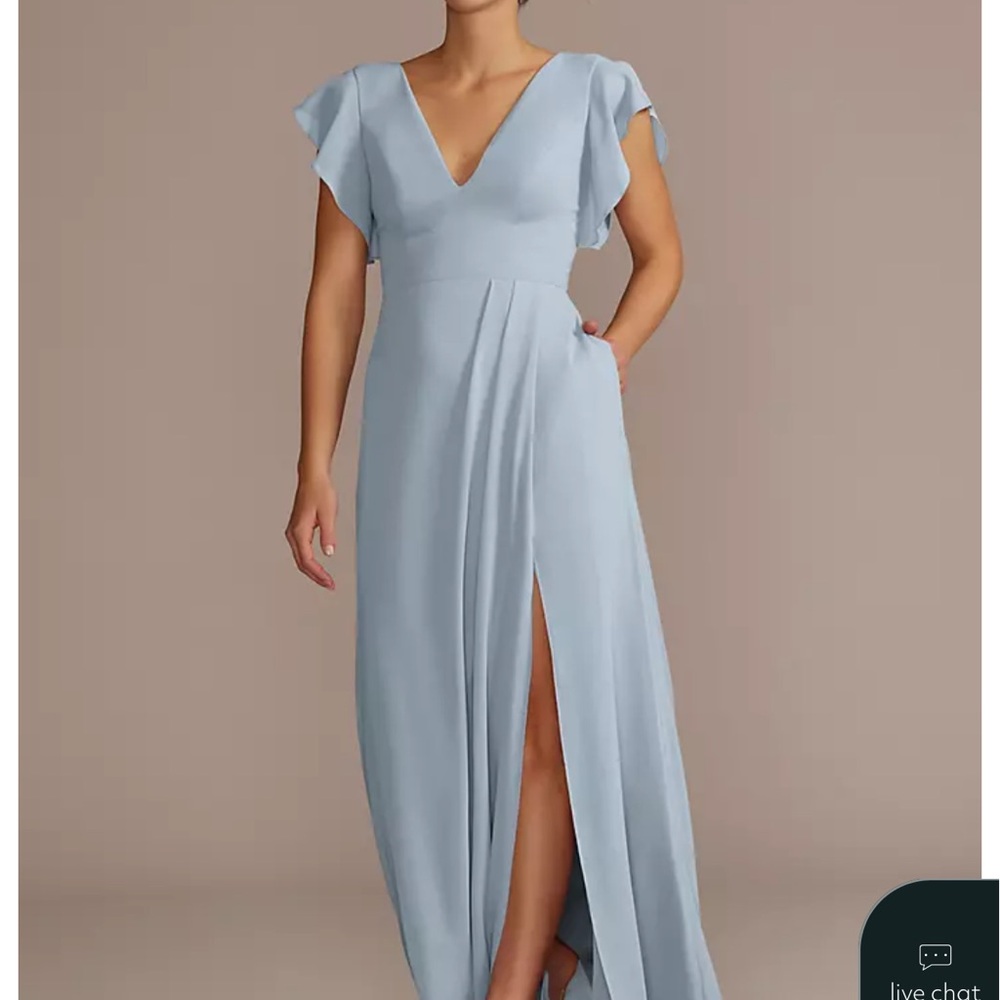Light Blue Flutter Sleeve V-Neck Maxi Dress